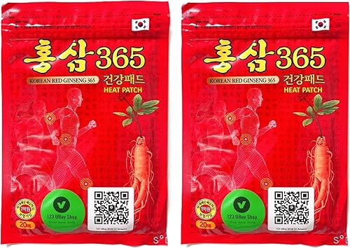 Korea Herbal 365 Power Red Ginseng Patch - 2 paquetes40 hojas térmicas (5.2 x 3.7 pulgadas)