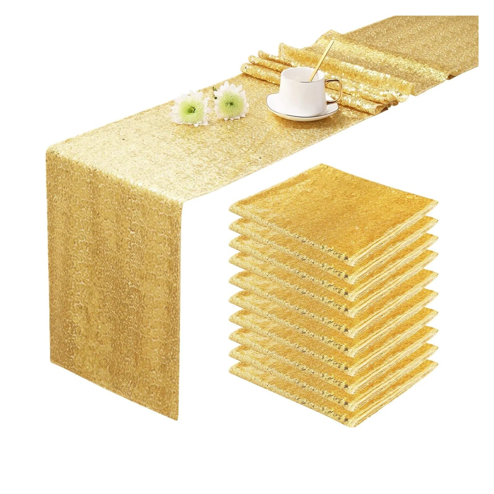 10 Stück Hochzeit Tischläufer Gold Pailletten Transparent Chiffon Vintage Weihnachten Esszimmer Geburtstagsfeier (Himmelblau, 10 Stück 30 x 275 cm)