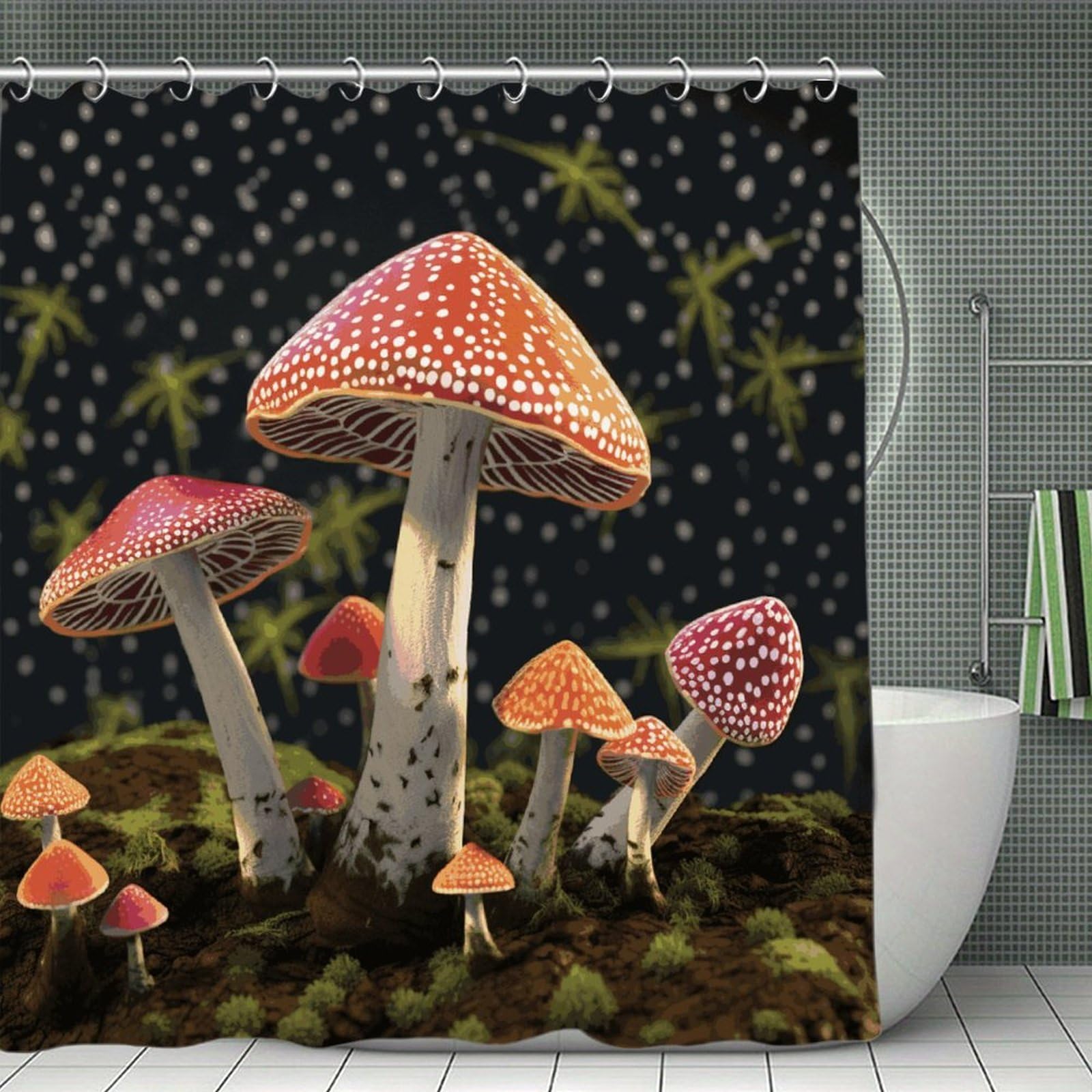 FekiLoot Mushroom Shower Curtain Thick Weighted Shower Curtain Classic Unique Bath Curtains Heavy Duty Long Showers Curtains for Bathroom Bath Tubs Machine Wash 70.8"x70.8"