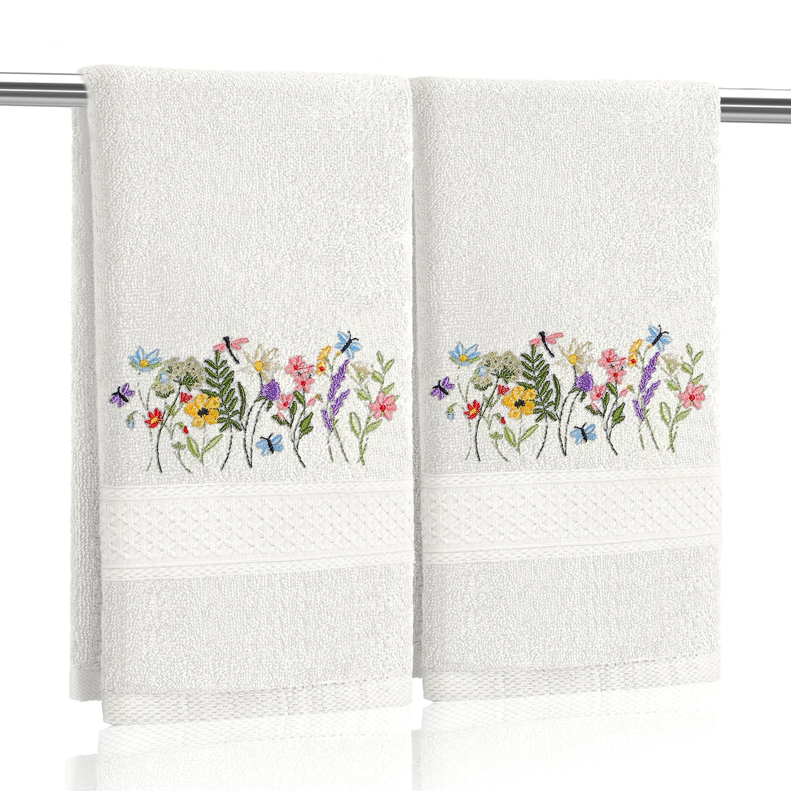SmoothNovelty 2 Pcs Boho Floral Hand Towels for Bathroom Decor 14x29 Inch