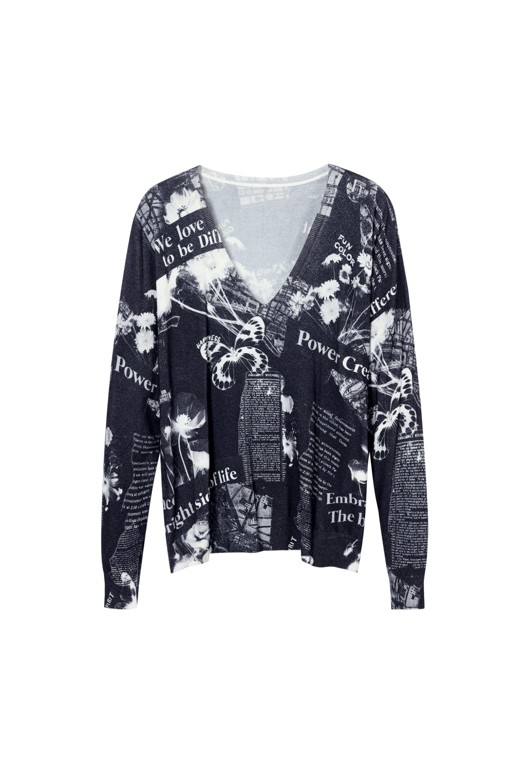 Desigual Damen Schwarz Woman Flat Knit Thin Gauge Pullover Sweater, S Eu