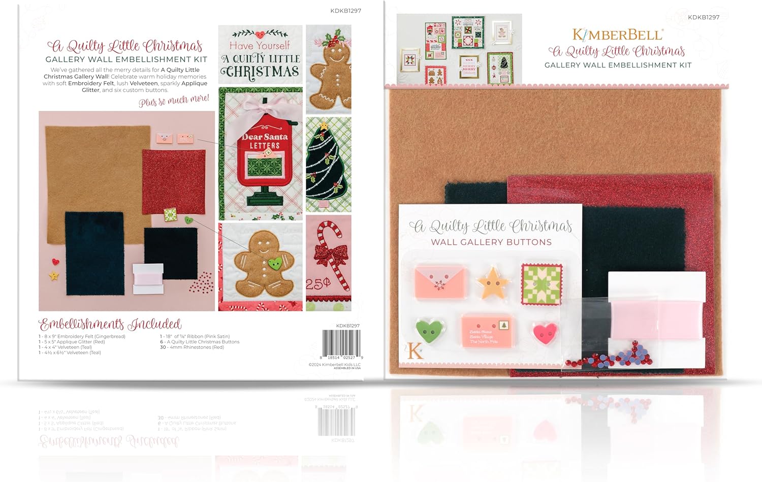 Kimberbell A Quilty Little Christmas Embellishment Kit - Embellishments for Crafting Kit, 41pcs Set w. Applique Glitter, Ribbon and Embroidery Felt, Embroidery Supplies, Quilting Embellishments