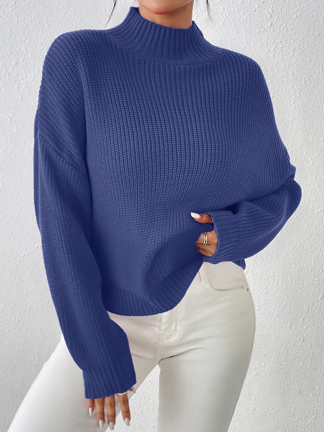 SunnyMelody Womens Cropped Mock Neck Sweater Fall 2025 Ribbed Knit Pullover Sweaters Jumper - Lightweight, Crop, Loose Fit - Image 6