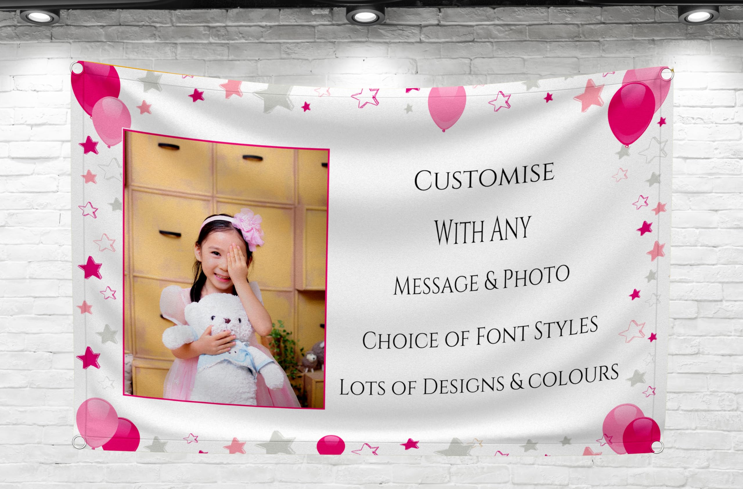 Large 5ft Custom Banner Personalised Backdrop with Photo Happy Birthday Girls Women Any Age or Occasion Hen Leaving Congratulations First Holy Communion (Pink & Silver, with PHOTO)