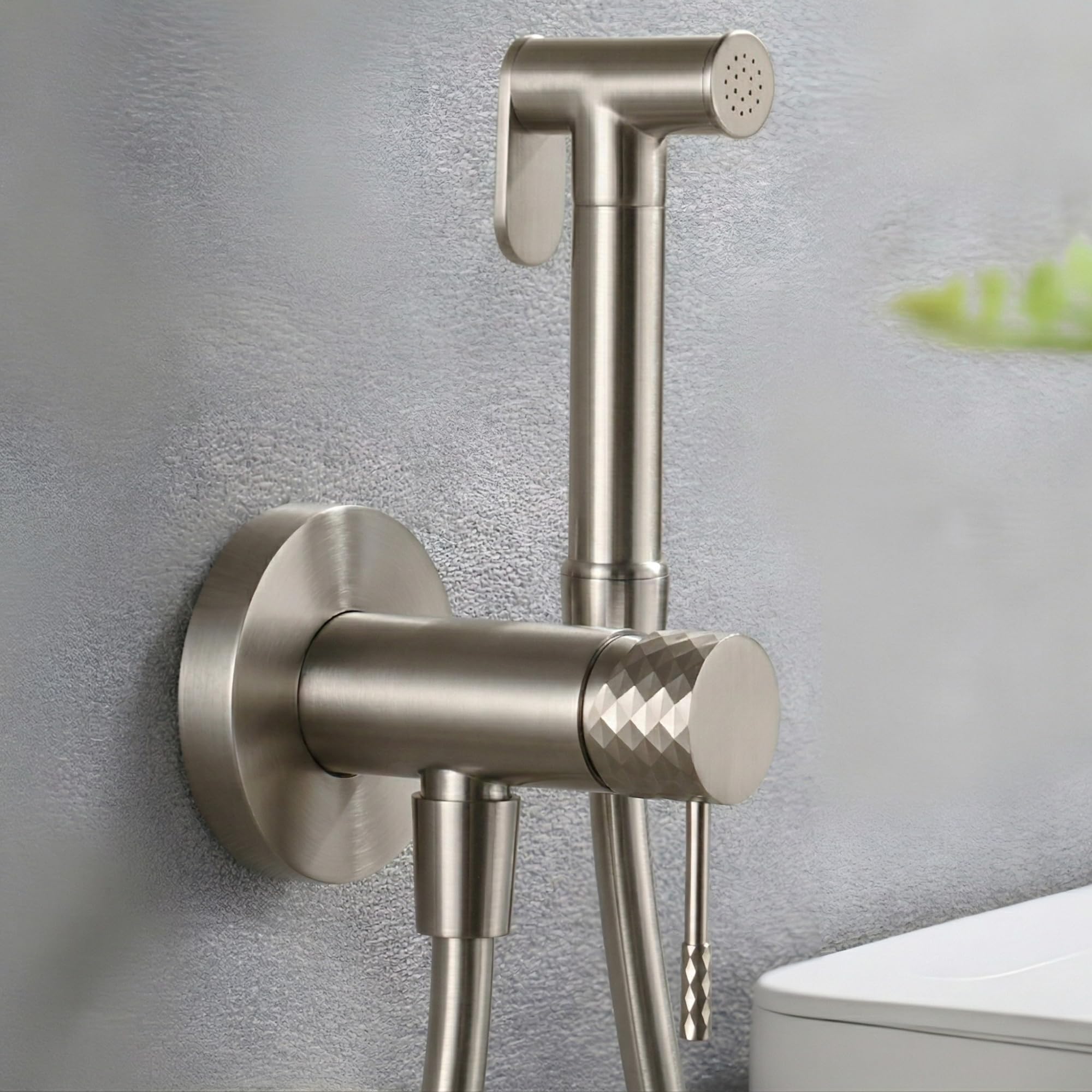 IMEX - Ducha Bidet Agua Fría y Caliente Color Níquel Cepillado | Grifo Bidet Empotrado para WC | Ducha Higiénica Monomando para Inodoro | Grifería Sustituto de Bidé | Serie Génova