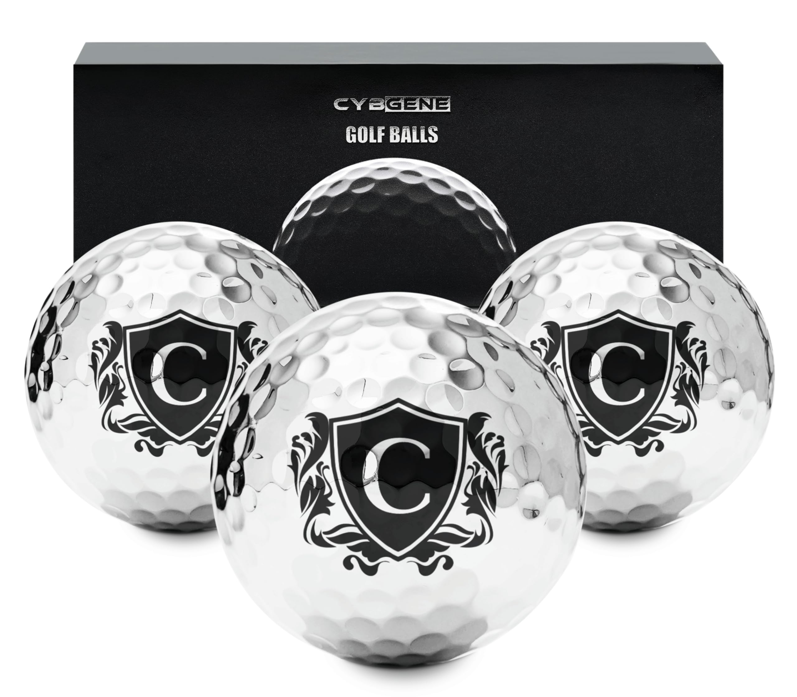 CybGene Personalised Golf Balls for Men, Unique Golf Gifts, Cool Accessories for Golfers, Golf Lovers, for Birthday and Christmas, Silver, C