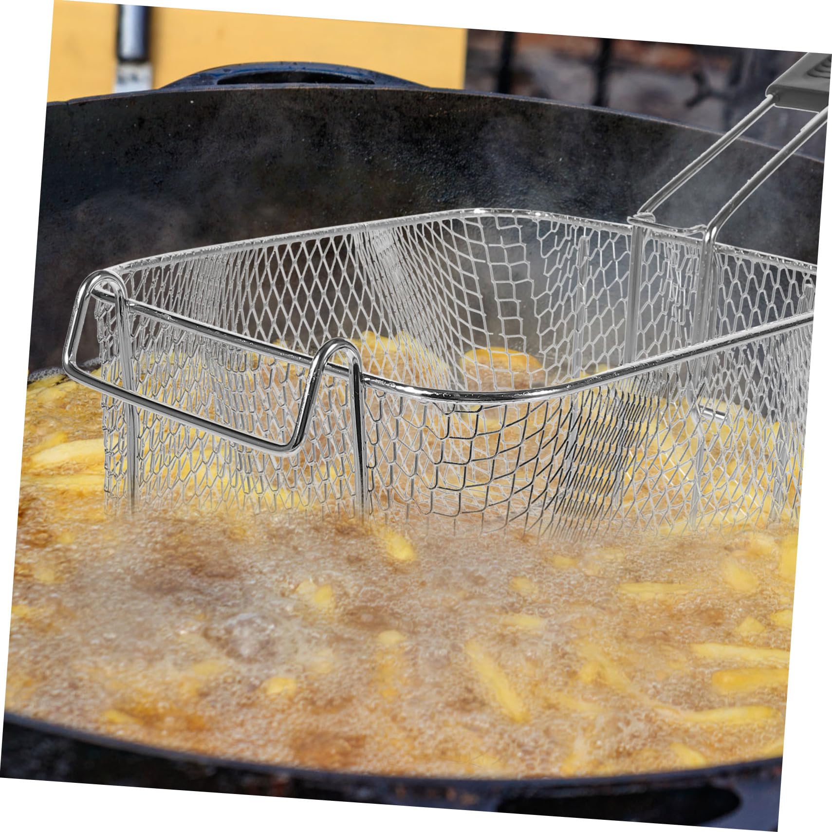 Cabilock 2 Piezas Cesta de Freír Inoxidable con Mango Antideslizante Cesta para Freír Pollo y Papas Fritas Utensilio de Cocina Práctico para y Hogar