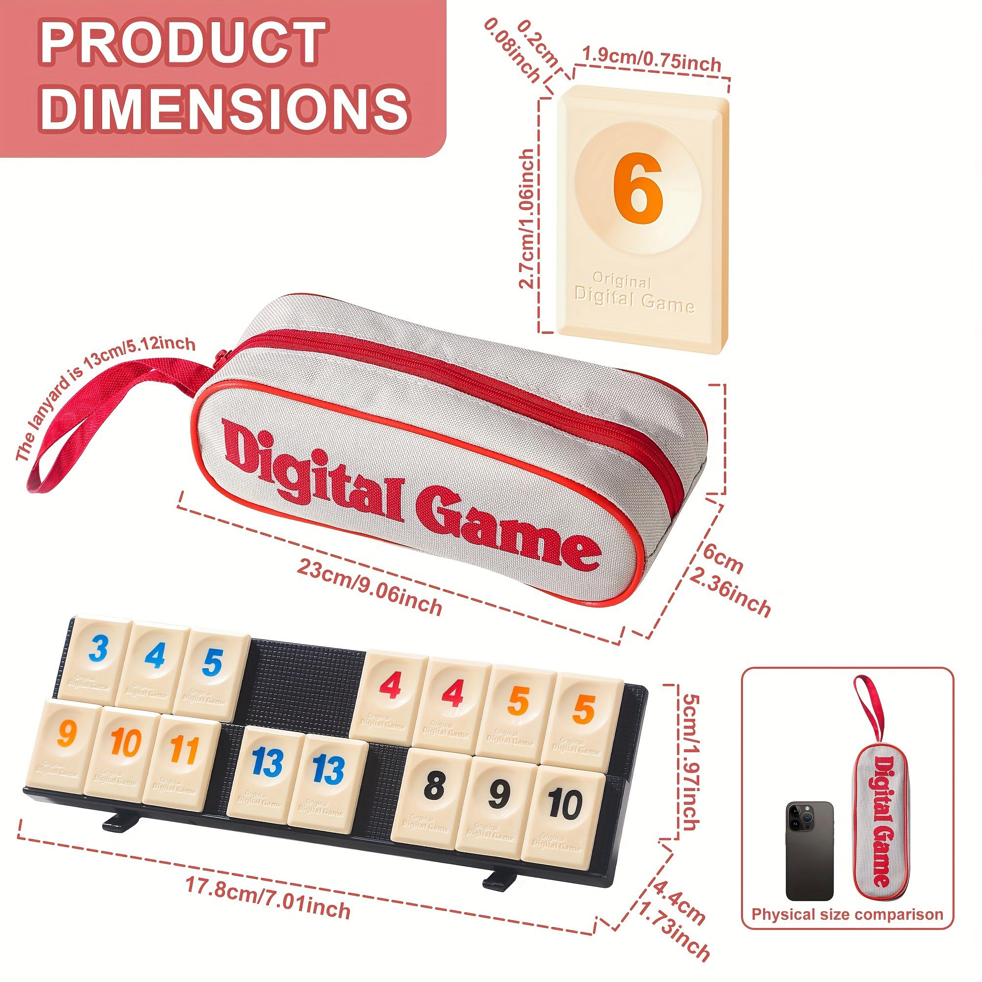 AIUAZA Juego de Rummy Cube con bolsa portátil, mini juego de Rummy Cube para adultos y niños, 106 fichas, soporte de juego, set de viaje con 4 portafichas para juegos de mesa clásicos familiares