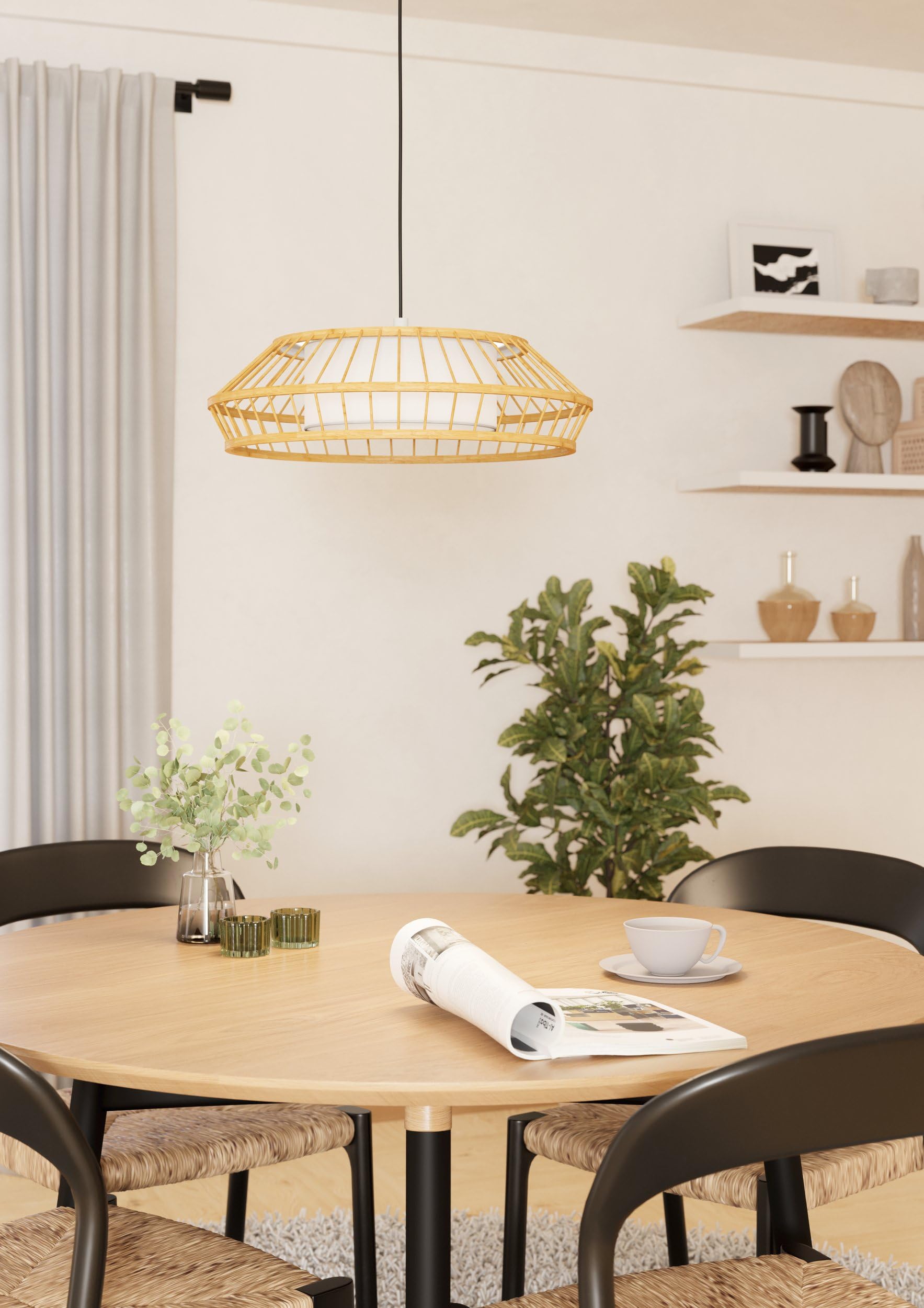 EGLO connect.z Yuku-Z Lámpara colgante led para hogar inteligente | de metal blanco y textil en blanco, madera de bambú, ZigBee, App y control por voz Alexa, blanco cálido-blanco frío, RGB