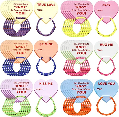 36 juegos de pulseras de nudo de San Valentín con tarjetas para el aula y niños pulseras de amistad pulseras de paracaídas a granel para niñas y