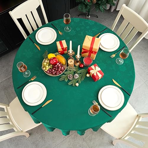 Miniatura 46 de Mantel Redondo Dorado Mantel de Mesa con Patrón de Hojas Borde Festoneado Sedoso Suave Impermeable Lavable 50 Pulgadas Cubierta de Mesa de Tela
