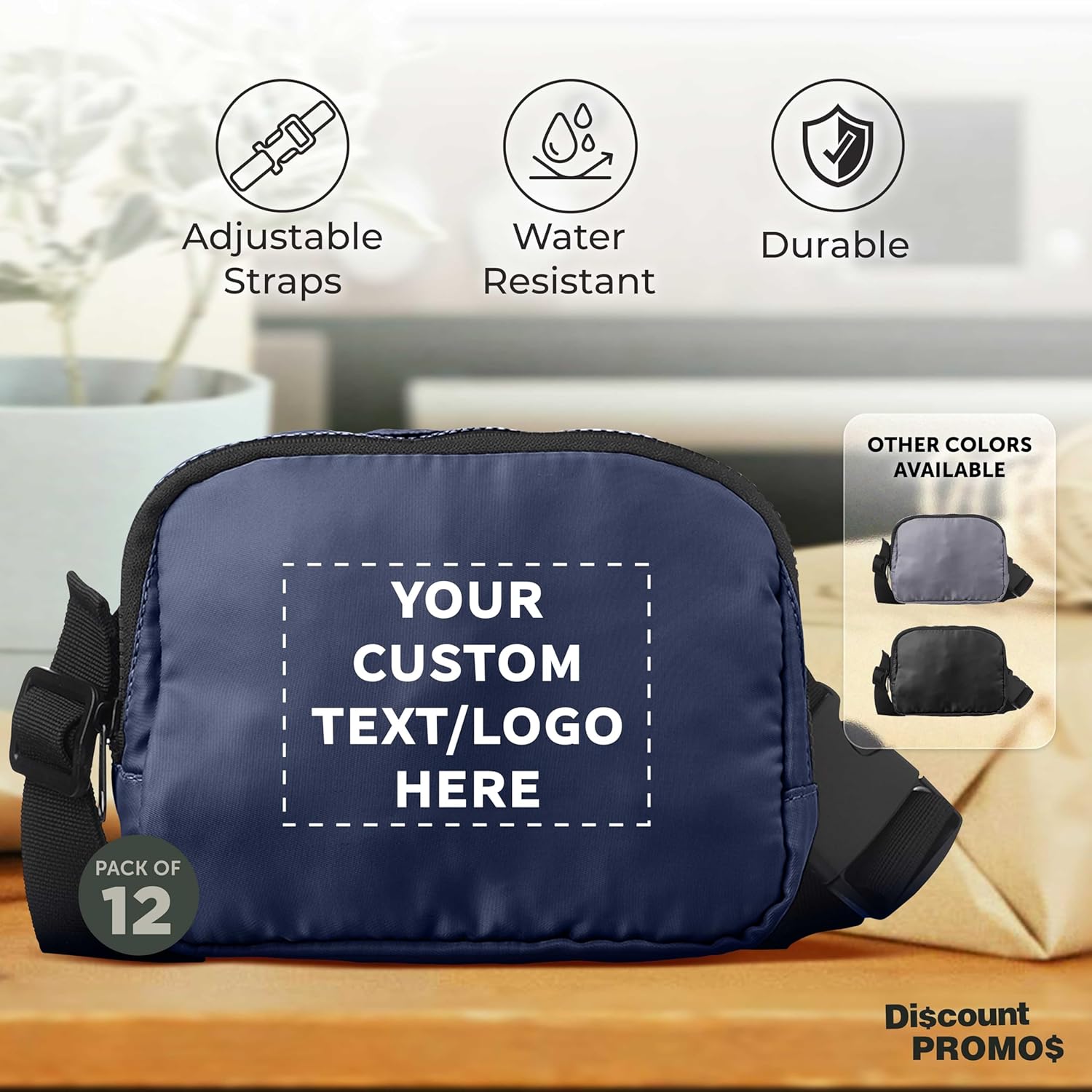 DISCOUNT PROMOS Custom Everyday Belt Bags Set of 12, Personalized Bulk Pack - Compact, Hands-Free, Stylish, Perfect for Travel, Sports, Daily Use - Navy Blue