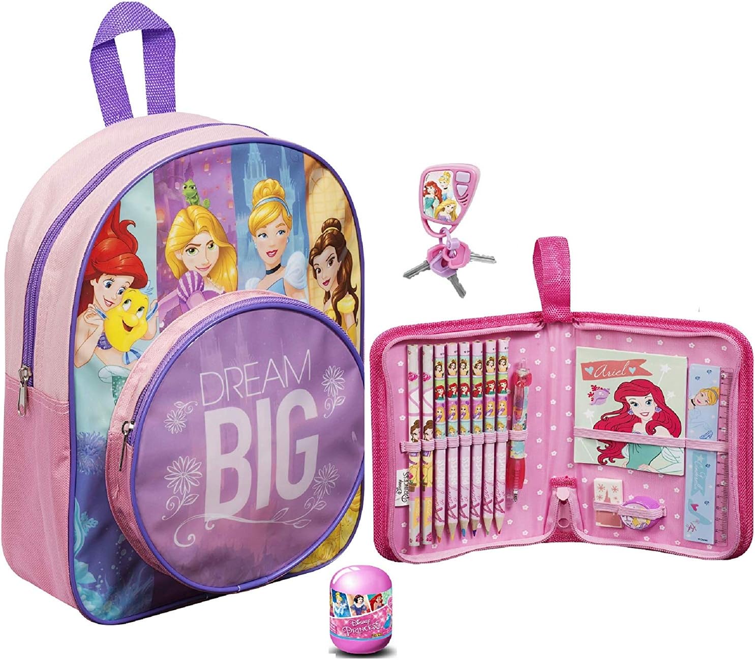 Disney Princess Filled Junior School Bag Backpack Pencil Case Toy Bundle for Children/Toddler/Kids – 4 Piece