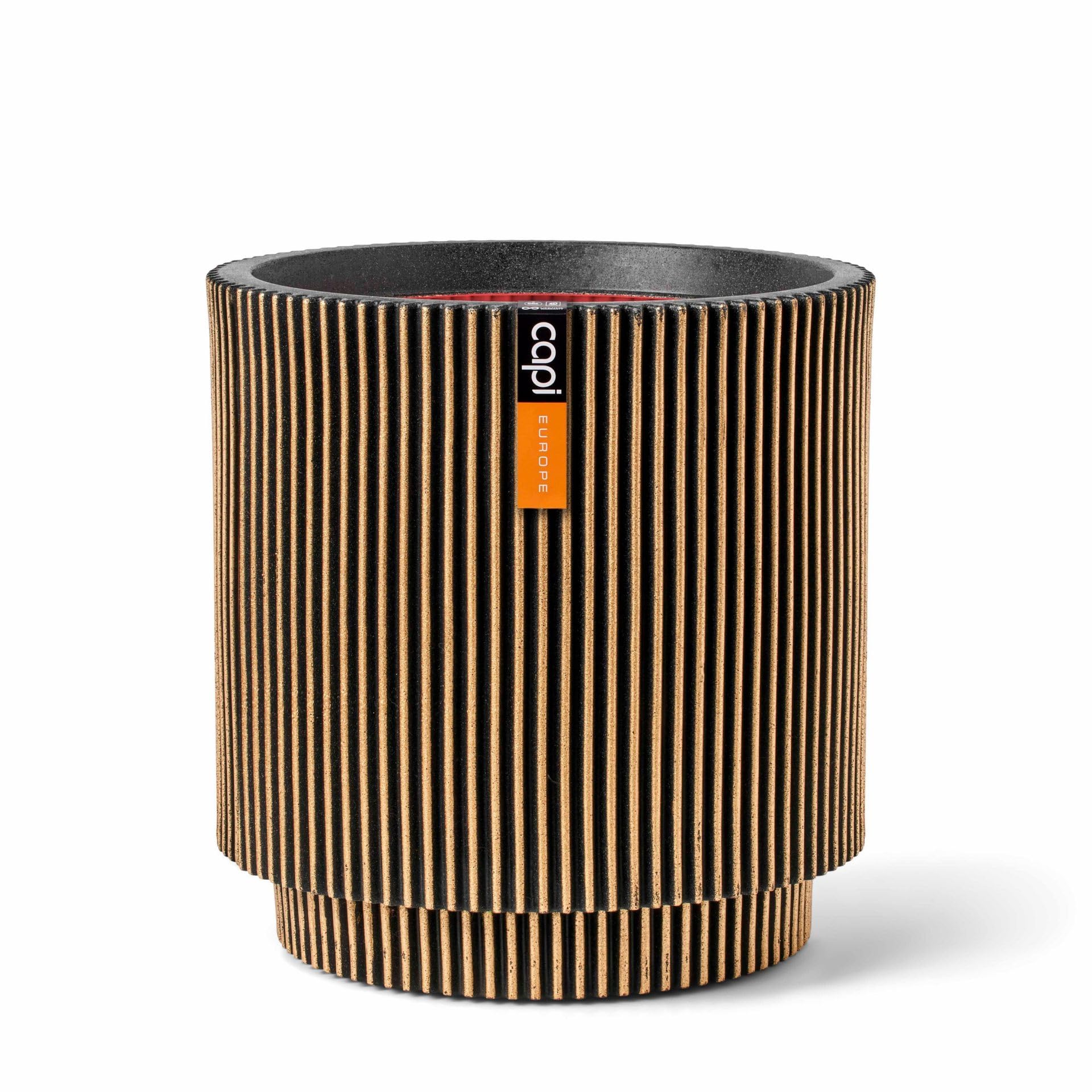 Capi Europe - Gefäß Zylinder Groove NL - 41x43 - Gold - Blumentopf für den Innen- und Außeneinsatz - Übertopf - Pflanztopf - Pflanzgefäß - Kunststoff - KGVGB883