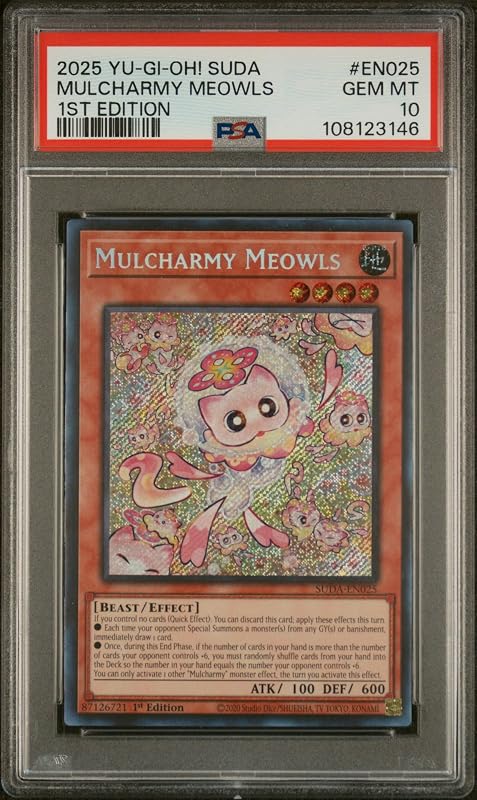 Yu Gi Oh! TCG, PSA Graded 10 GEM Mint, Mulcharmy Meowls Mulcharmy Meowls #EN025, Suda Supreme Darkness, Fully Encapsulated Bundle with Compatible Yu Gi Oh! Hard Sealed Case
