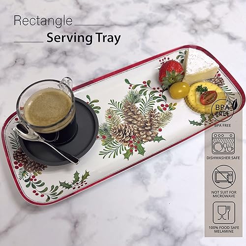 Miniatura 10 de UP ware Poinsettia Joyful Holiday - Bandeja de melamina para servir, bandeja rectangular de 15 x 6.5 pulgadas, bandeja de alimentos sin BPA