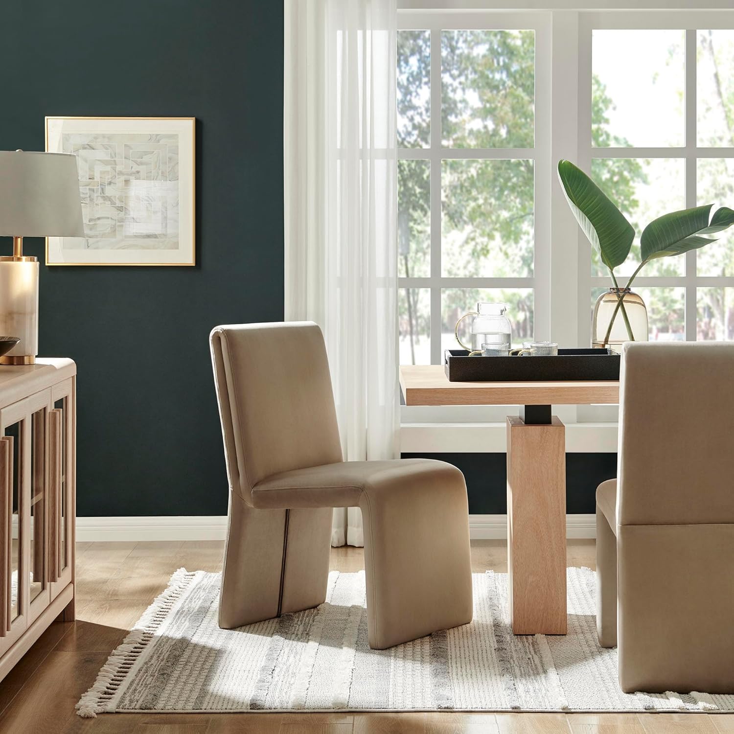 Modway Emory Upholstered Dining Side Chair in Taupe - Single Armless Slipper Chair - Padded Performance Velvet Accent for Dining Room, Kitchen