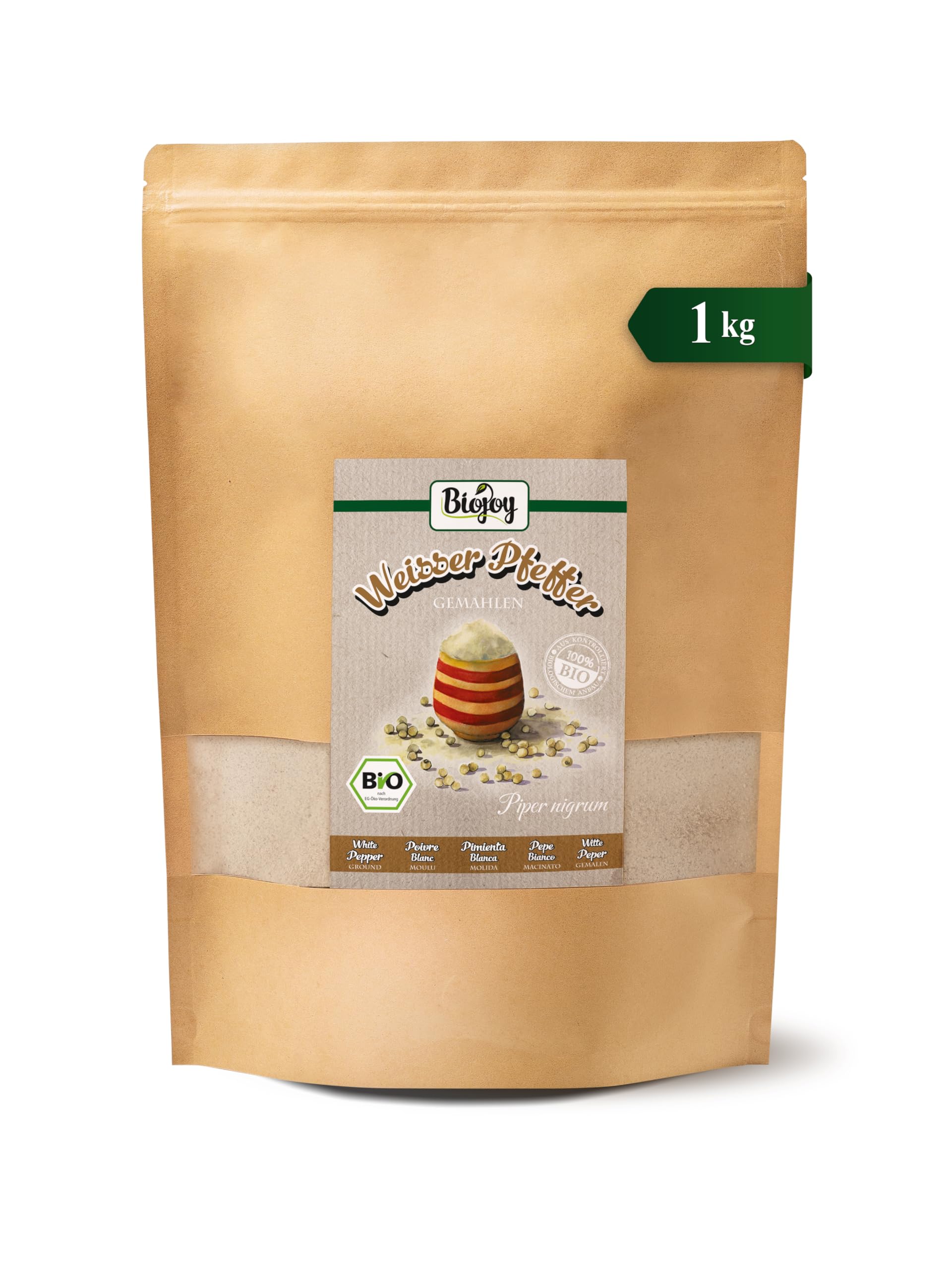 Biojoy BIO Pfeffer weiß gemahlen, Weißer Pfeffer aus Sri Lanka, 1 kg