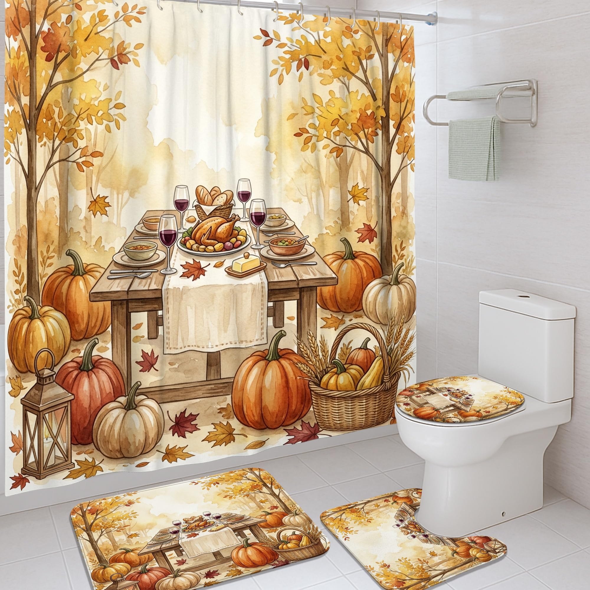 Rideau de douche anti-projections 183x183 cm lavable motif feuilles d'automne pour baignoire