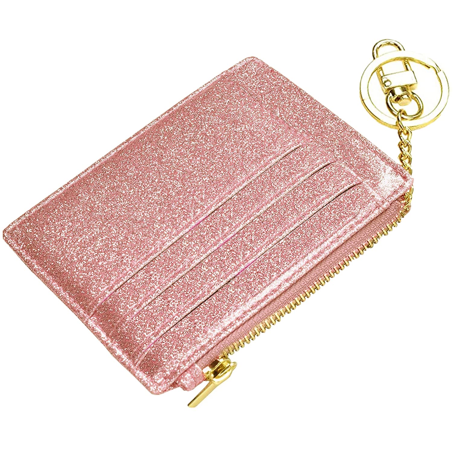 Card Holders Women Slim Ladies Card Holder Wallet RFID Blocking Leather Zipper Coin Purse Keychain Card Wallet