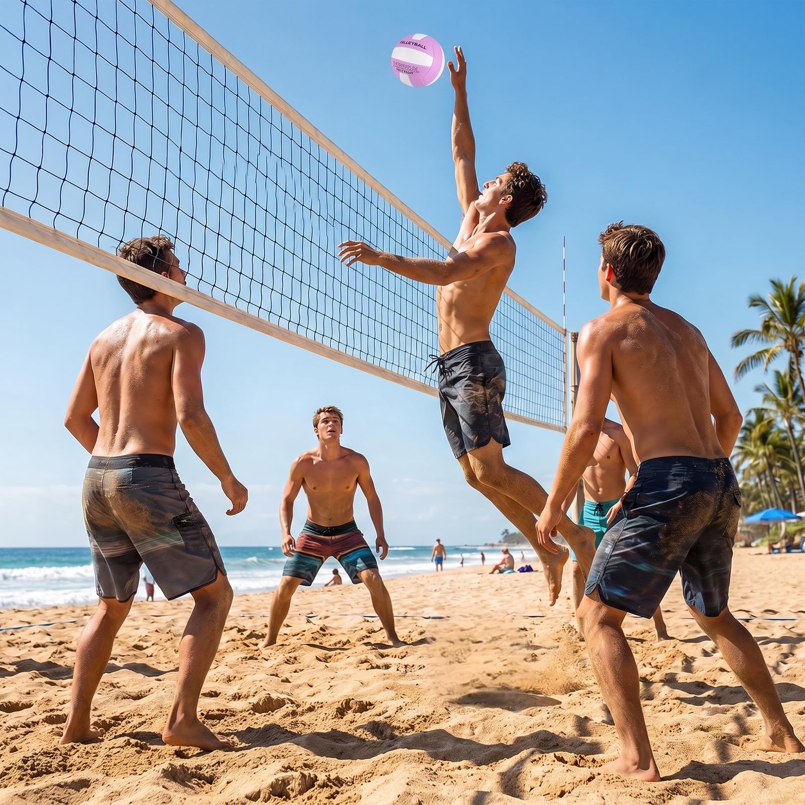 Volleyball, offizielle Größe 5, wasserdicht, weich, mit Pumpe für Erwachsene, Strand, Pool, Fitnessstudio, Training, Spiel (lila-weiß), 2 Stück