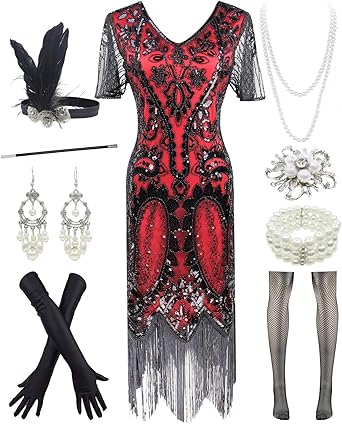 red sequin flapper dress