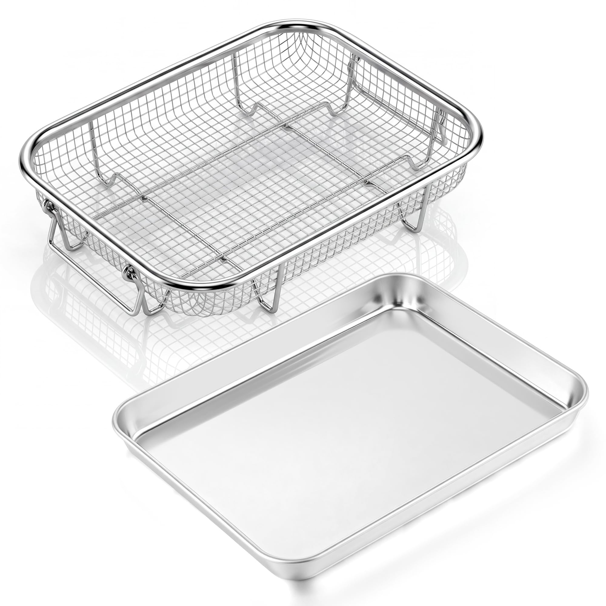 Herogo Stainless Steel Small Rectangle Baking Tray & Basket Set for Oven