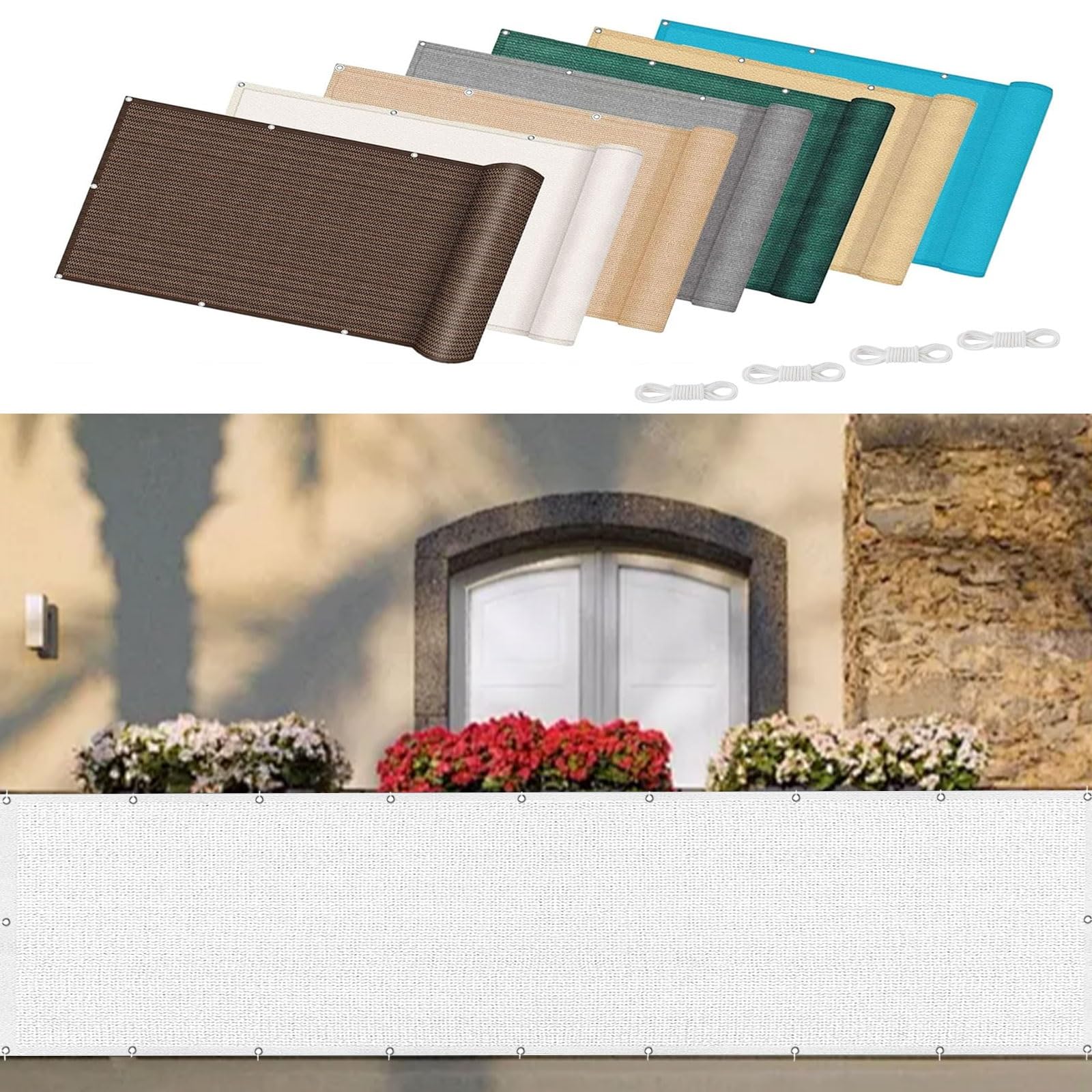 Brise Vue pour Balcon 130 x 300 cm avec Œillets Cordons Ecran de Protection avec Œillets Cordons pour Jardin Balcon, Blanc