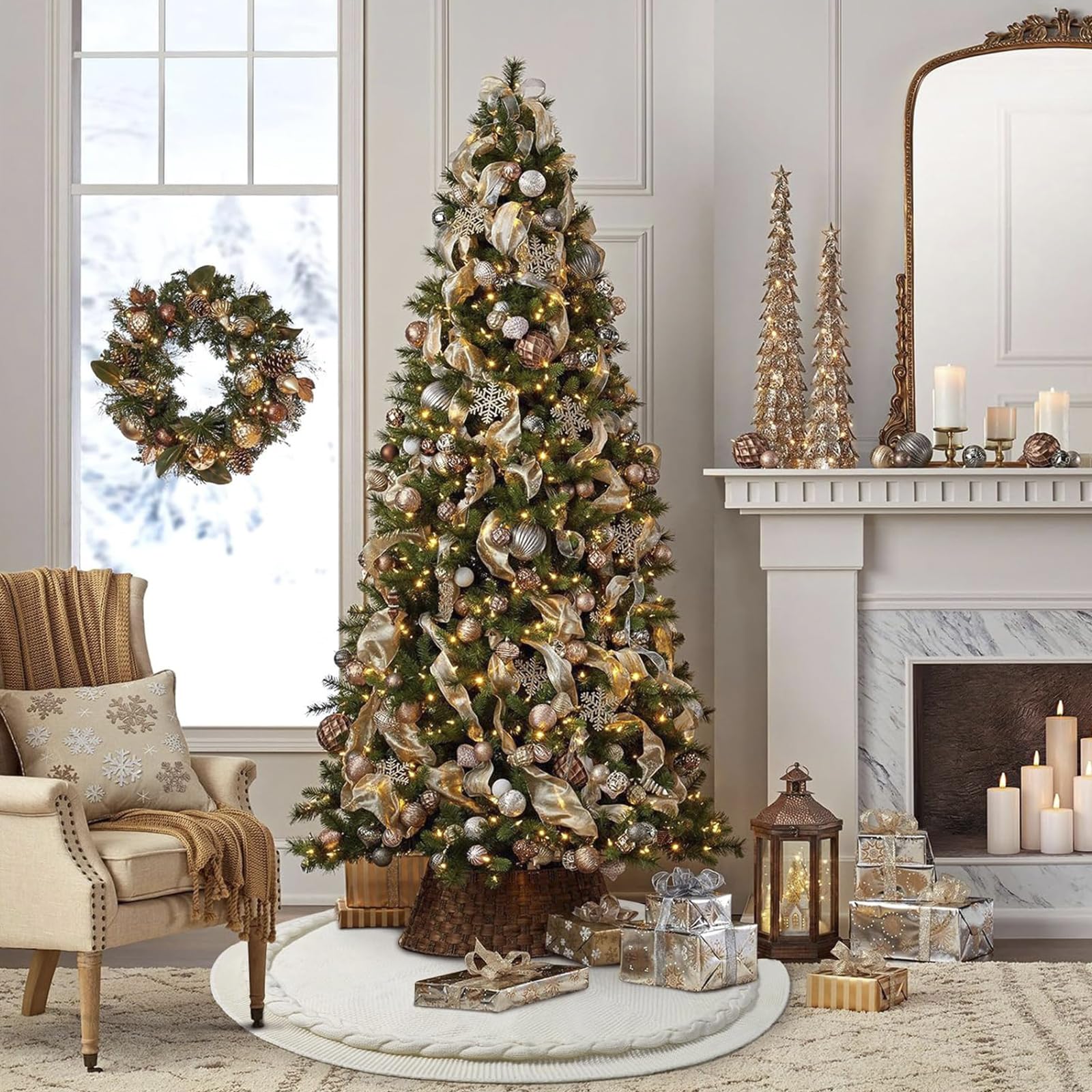 Gonna per Albero di Natale 122 cm, Tappeto per Albero Rotonda Rustico Spesso a Maglia Intrecciata, Grande Copri Piedi Albero Natale per Natale Capodanno Festa in Casa,Cream