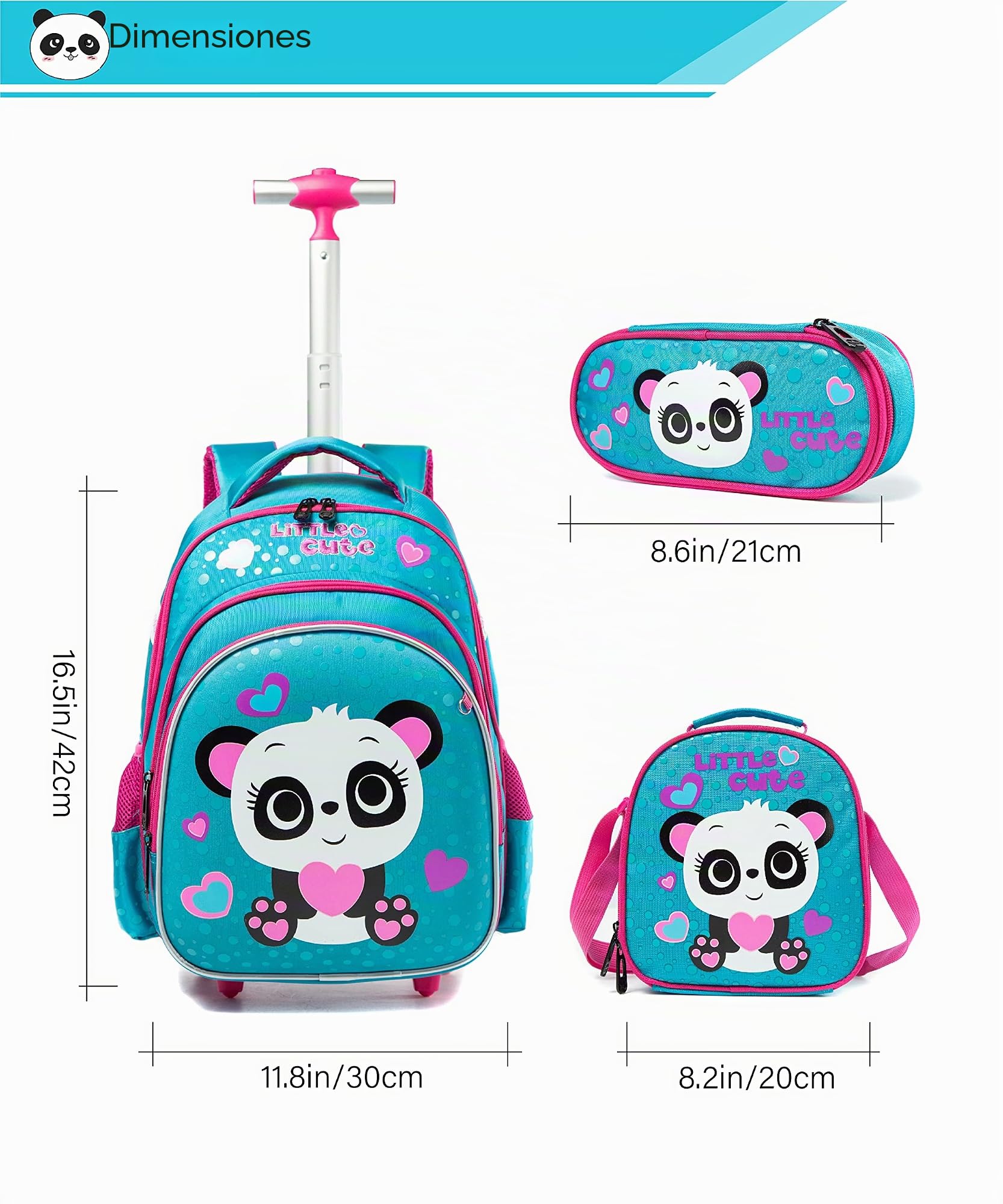HTgroce Mochila Escolar Niña con Ruedas Escolar con Ruedas,Estudiantes de Primaria Carros para Mochilas Bolsa de Almuerzo Estuche Escolares Equipaje de Viaje Multifuncional.
