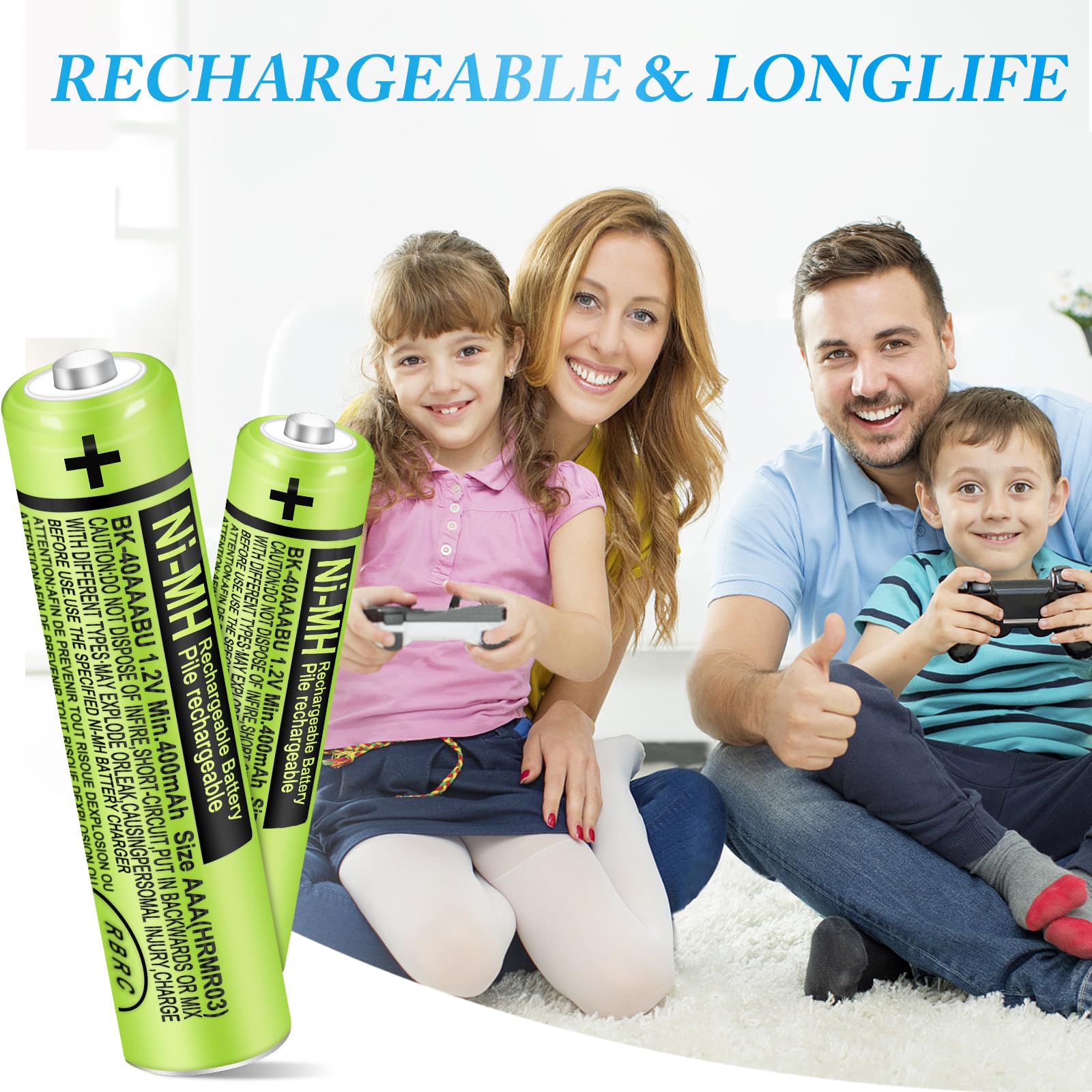 Paquete de 12 baterías recargables NI-MH AAA de 400 mAh 1,2 V para Panasonic | BK-40AAABU, pilas AAA recargables para teléfonos inalámbricos, mandos a distancia, electrónica, baja autodescarga