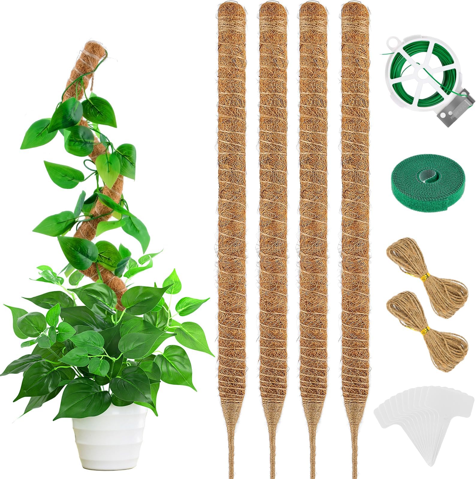 WuGU 4 Stück 70cm Pflanzstab Kokos, Monstera Rankhilfe, Moosstab für