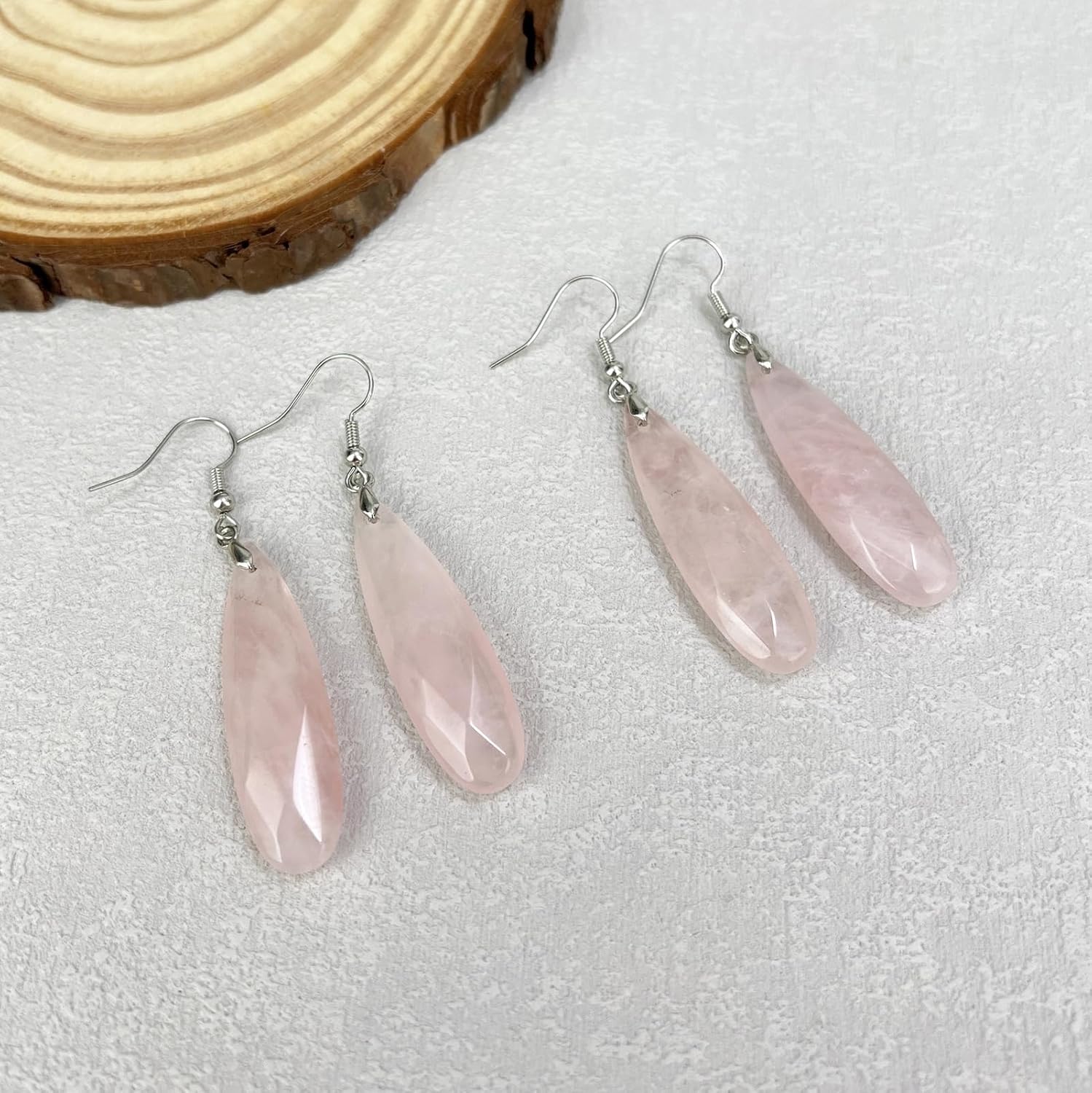 Rose Quartz Earrings, Natural Stone Teardrop Shape Pink Dangle Earrings for Women, Handmade Rose Quartz Jewelry Birthstone Earrings - Image 6