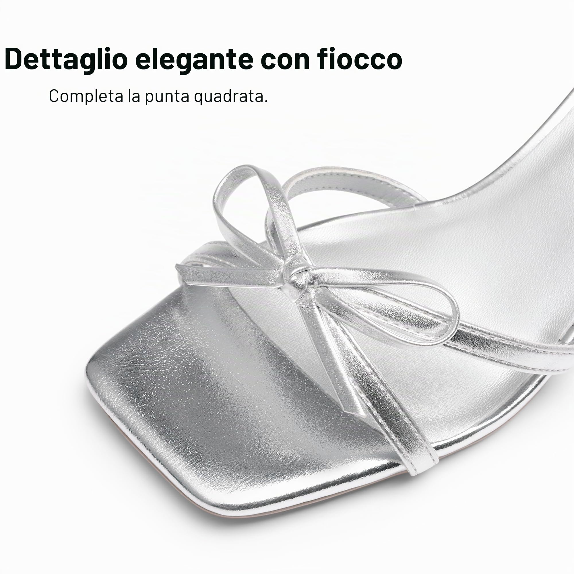 DREAM PAIRS Sandali Donna Fiocco Kitten | Tacco gattino 7,5 cm, punta quadrata aperta, fiocco romantico, soletta imbottita, suola antiscivolo, eleganti per matrimoni.