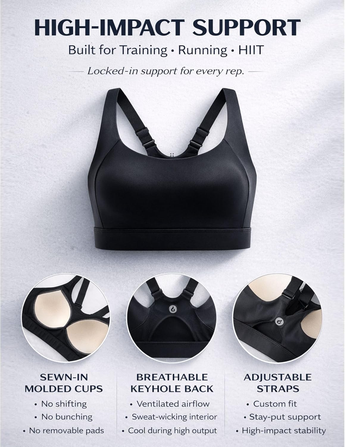 2-Pack High Impact Sports Bra for Women, Sewn-in Pads Molded Cups, Adjustable Straps for Running Gym Workout