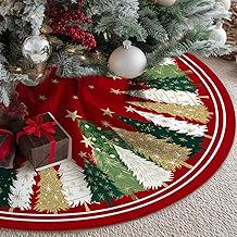 CROWNED BEAUTY Christmas Tree Skirt Collar 48 Inch Xmas Pine Trees Soft Farmhouse Holiday Decoration (Red & Green)
