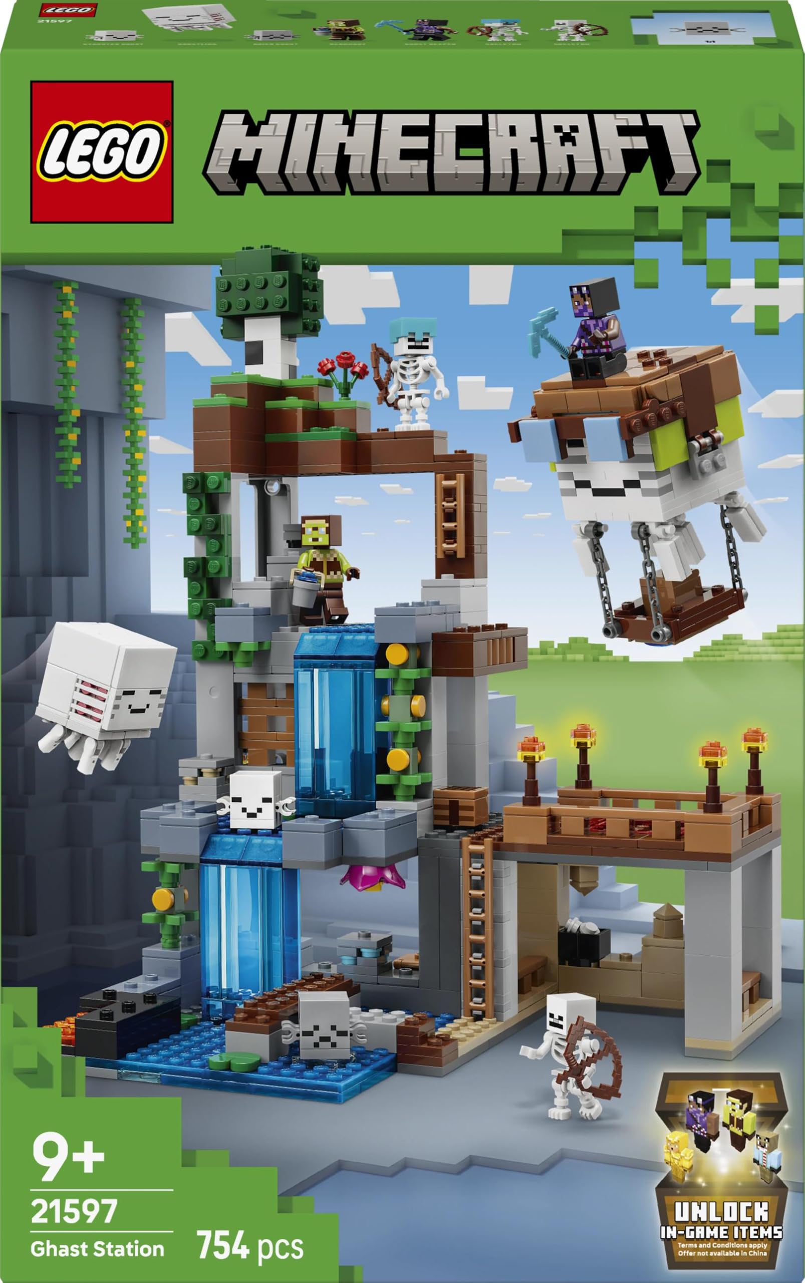LEGO Minecraft Ghast-Station - Spielzeug mit 8 Figuren inkl. 2 Skelette und 4 Ghasts mit Zubehör - Zimmerdeko für Kinder - Gaming-Geschenk für Jungen, Mädchen und Fans ab 9 Jahren - 21597