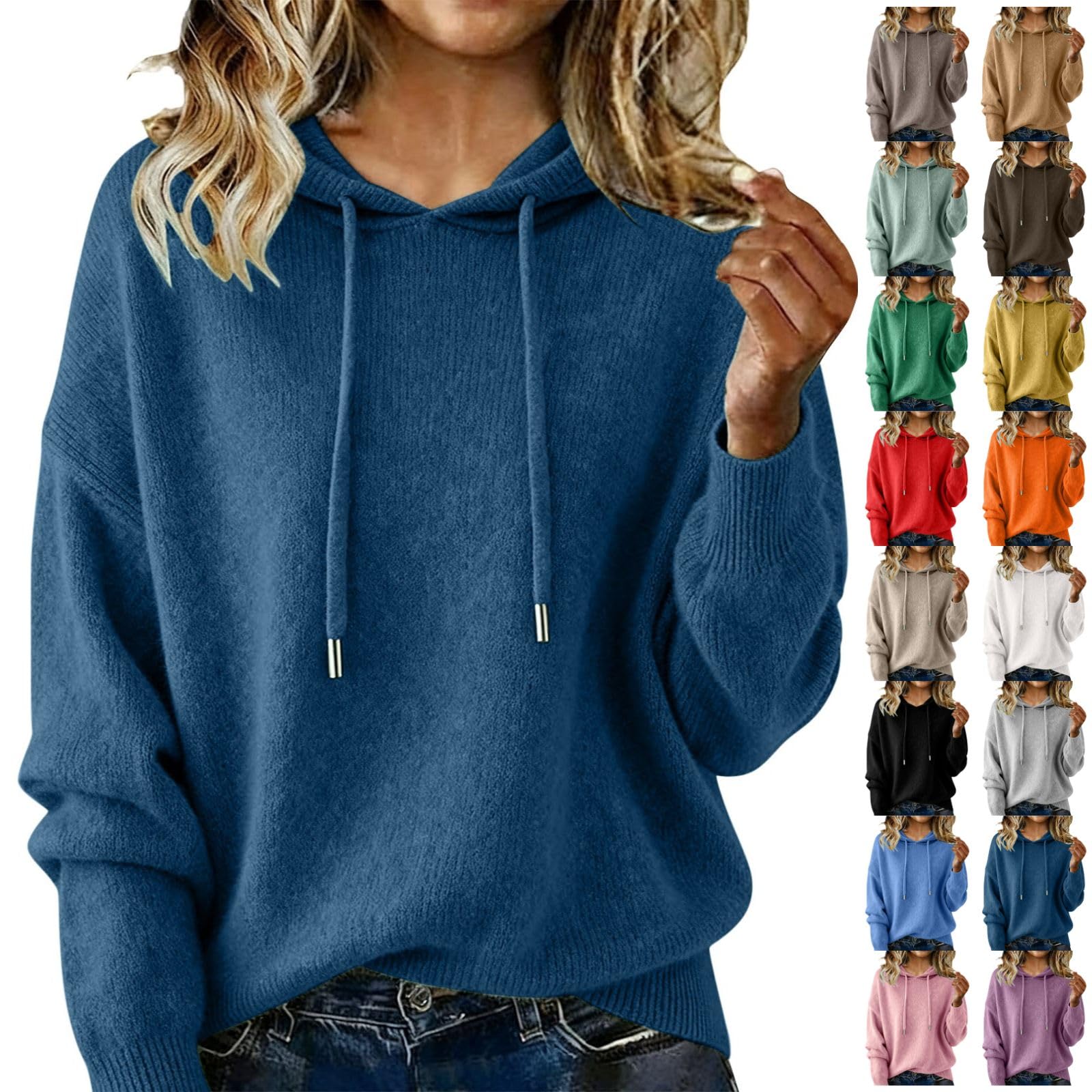 Cashmere Sweaters for Women Soft Touch Fleece Knitted Hoodie Sweaters Lightweight Long Sleeve Pullover Cozy Wool Tops