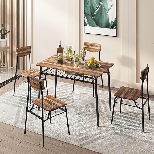 Miniatura 3 de SogesHome Juego de mesa de comedor de 5 piezas, mesa y 4 sillas para 4, juego de ahorro de espacio de 47.25 pulgadas para restaurante, cafetería,