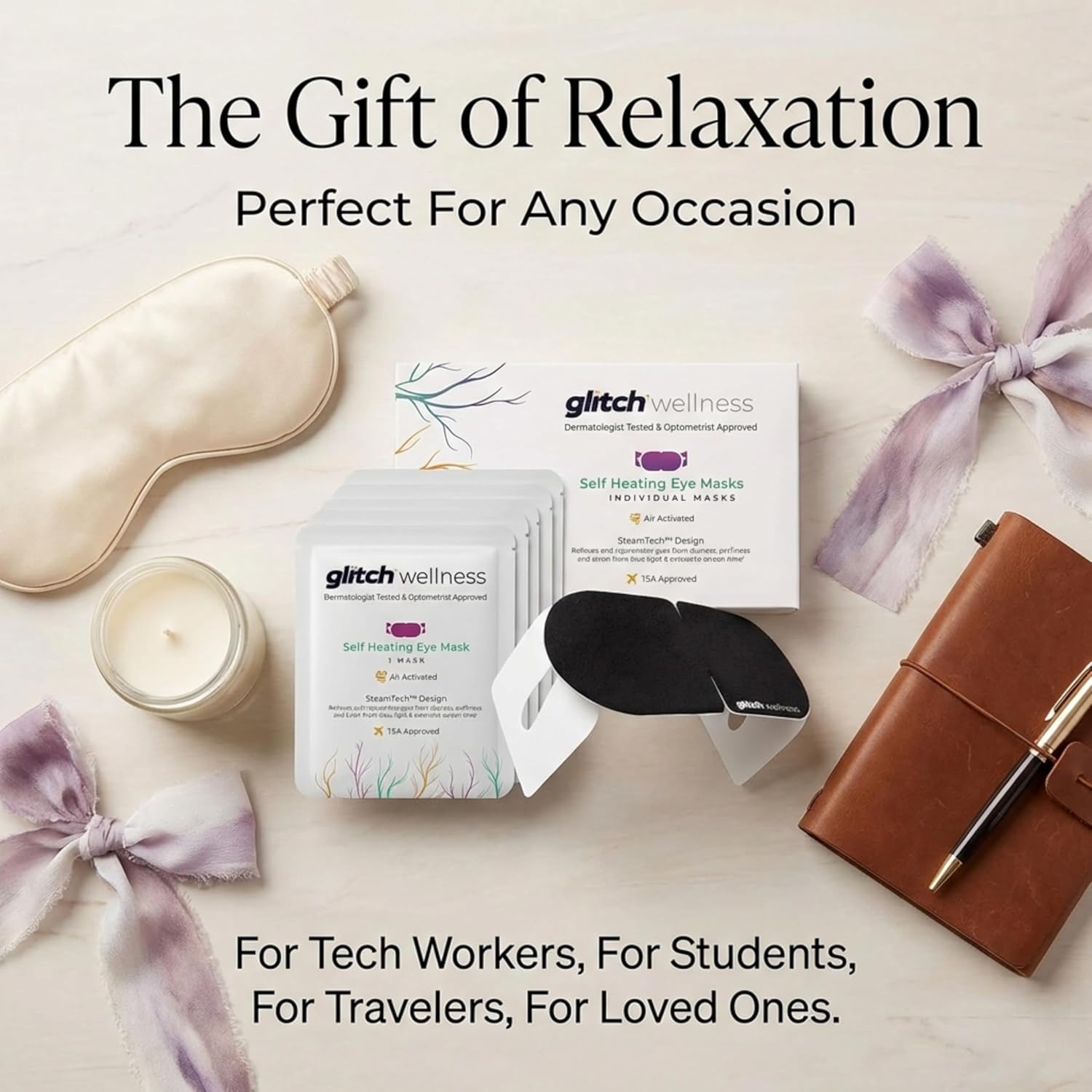 Glitch Self Heating Eye Mask - Steam Eye Mask for Dry Eyes, Soothing Relief, Stress Reduction - Disposable Warm Eye Compress Moist Heat - Image 6