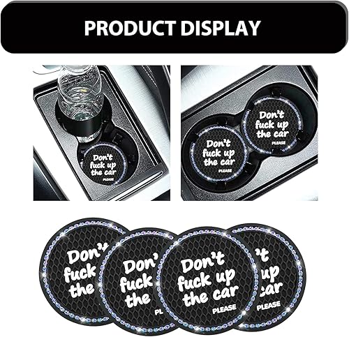 Miniatura 4 de 4 posavasos estampados con frase popular para automóvil, de 2.75 pulgadas, anillo exterior con incrustaciones de diamantes de imitación, posavasos