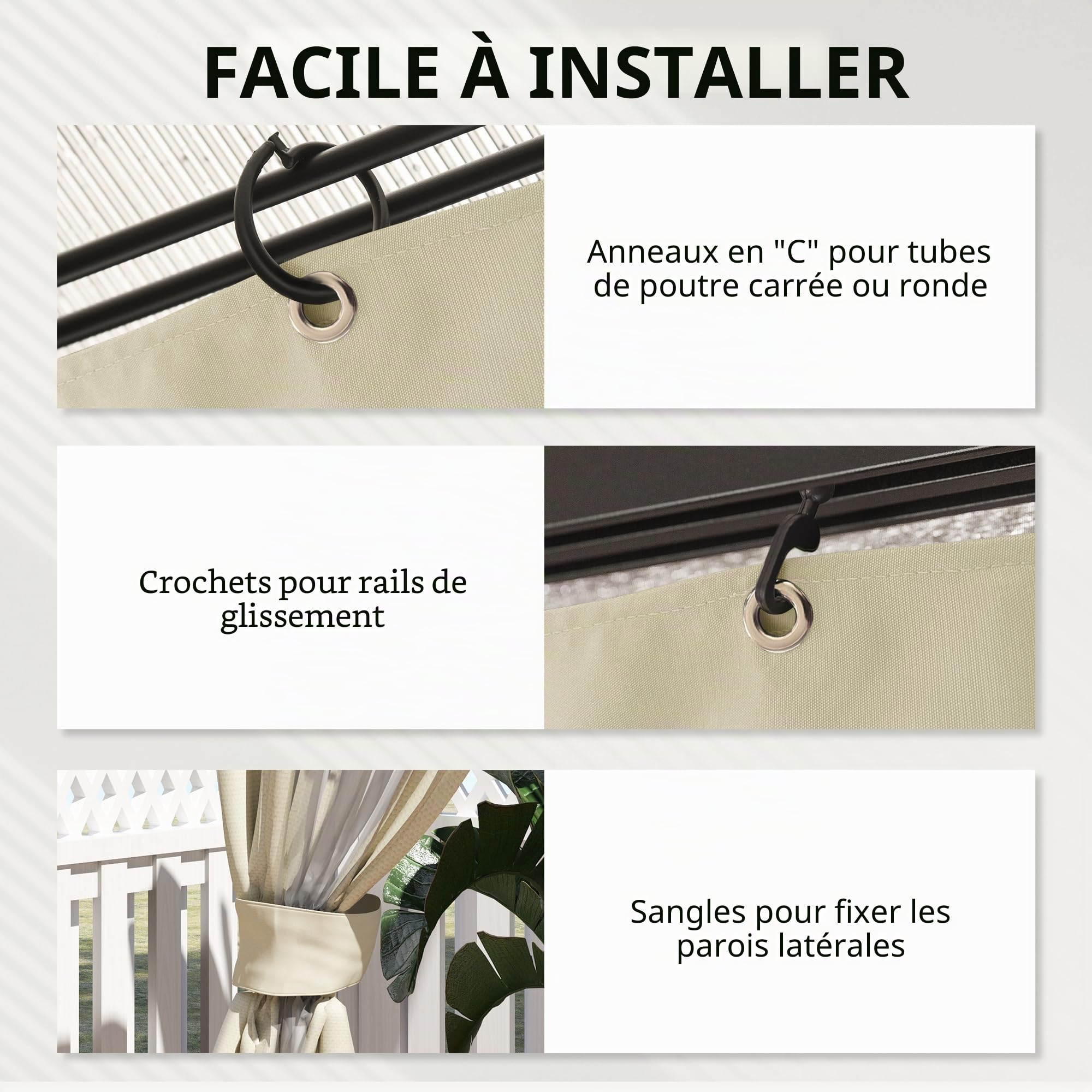 Outsunny Mur Latéral 4 Pièces pour Pavillon 3x3m 302x205cm Blanc Crème