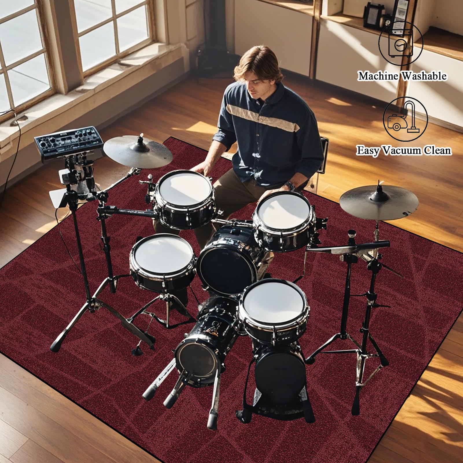 Schallschutz Teppichmatte 160 x 120 cm | Trommel Teppiche Drum Rug Drum Teppich | rutschfeste Drum Matte für Akustik Schlagzeug Drum Kits Bass Drum Elektronisch Snare Klavier Musikinstrumente Teppich
