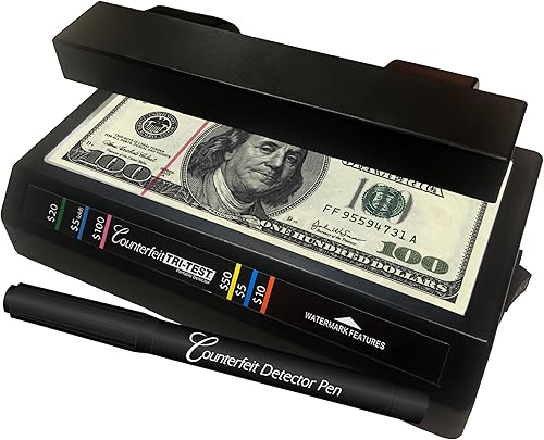 Dri Mark Tri Test - Counterfeit Bill Detector Machine w/AC Adapter - 3 Tests in 1 - Paper, Security Strip and Watermark Tests, Accurate Money Tester