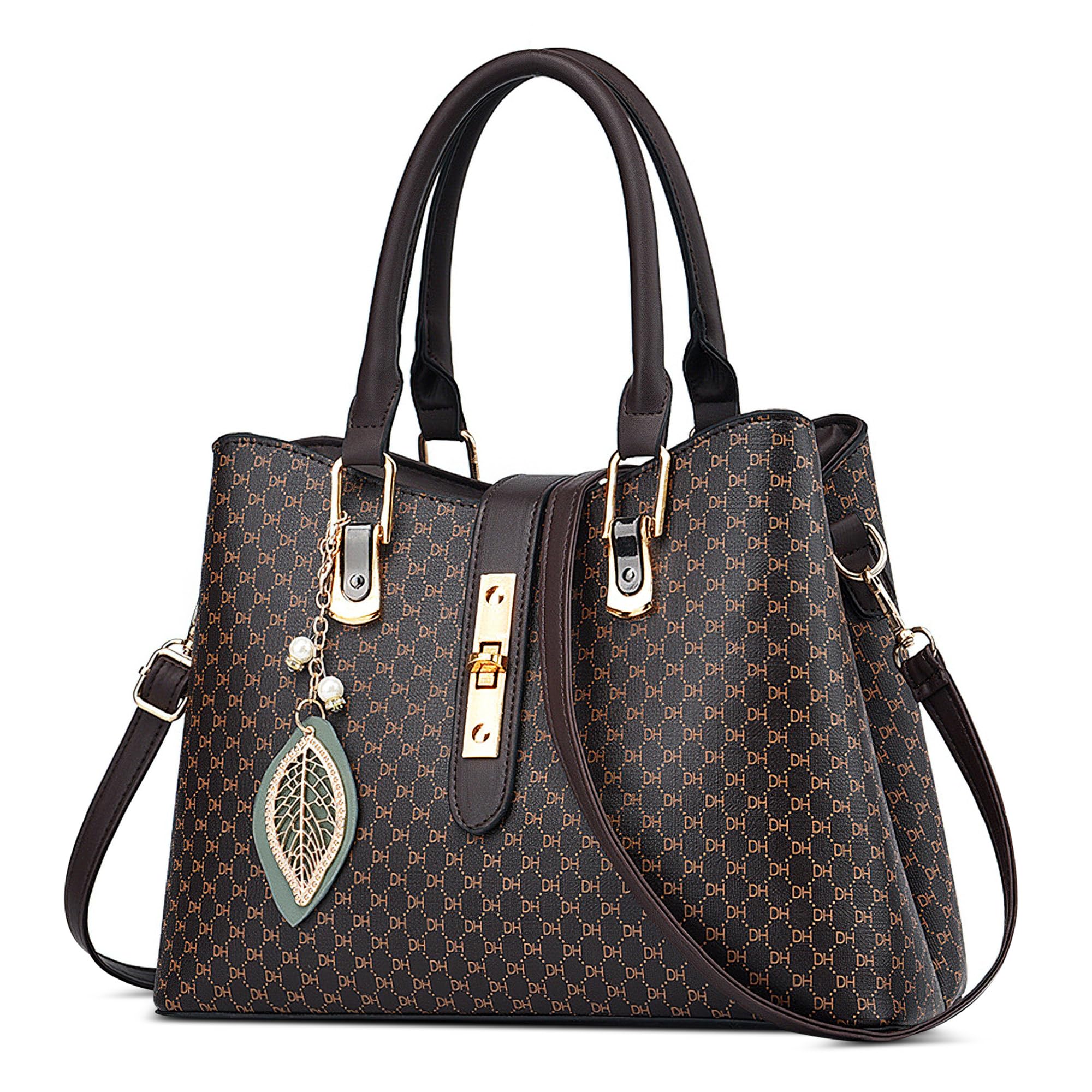 Bolsos de Mujer Moda Bolso de Mano con Estampado de Letras Vintage Piel PU Bolso Bandolera Shopper Bolsos de Hombro para Trabajo Viajes Compras Café