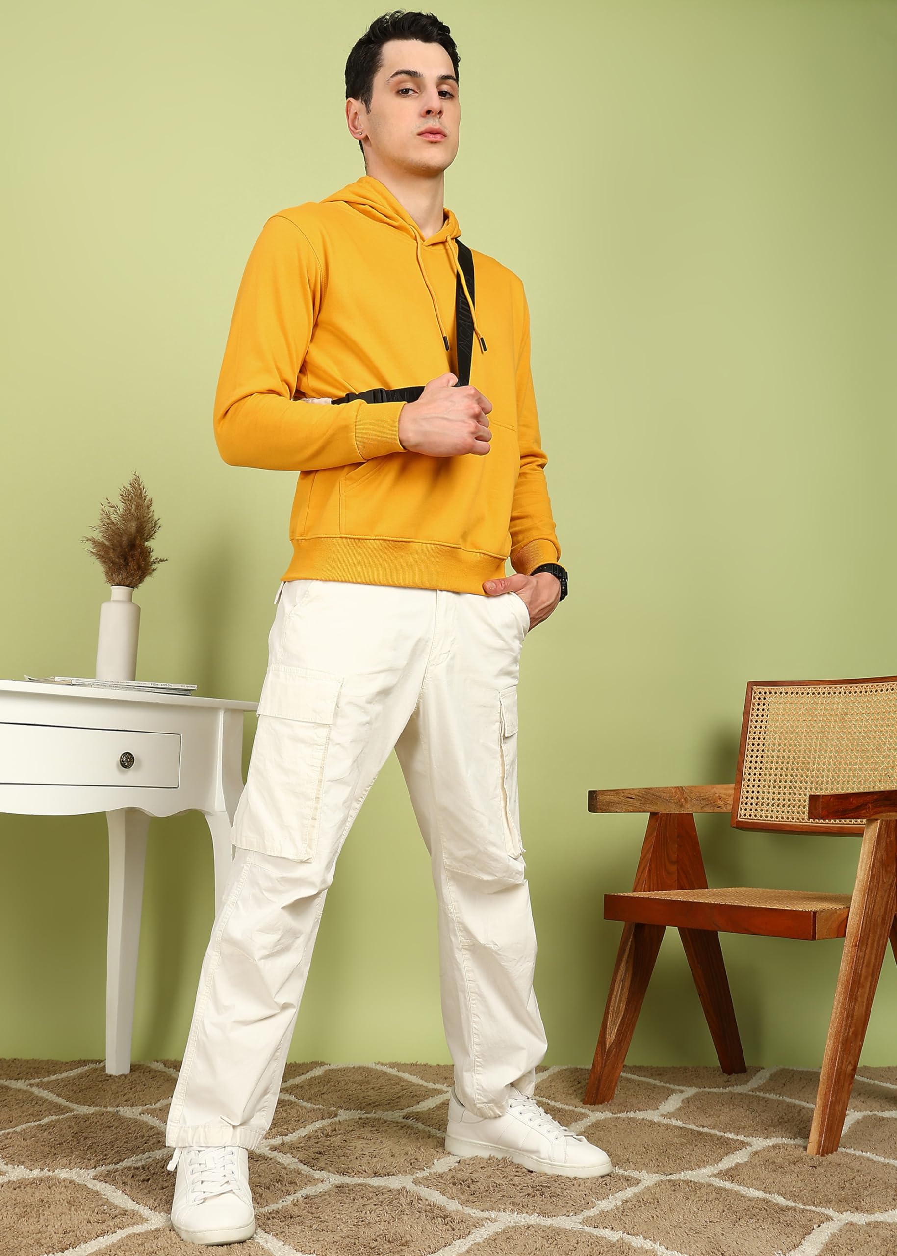 Alan Jones Clothing Men’s Solid Hooded Sweatshirt | Drawstring Hood, Kangaroo Pocket, Ribbed Hem | Regular Fit | Sizes S–5XL | Multiple Colors (Mustard_L) 1