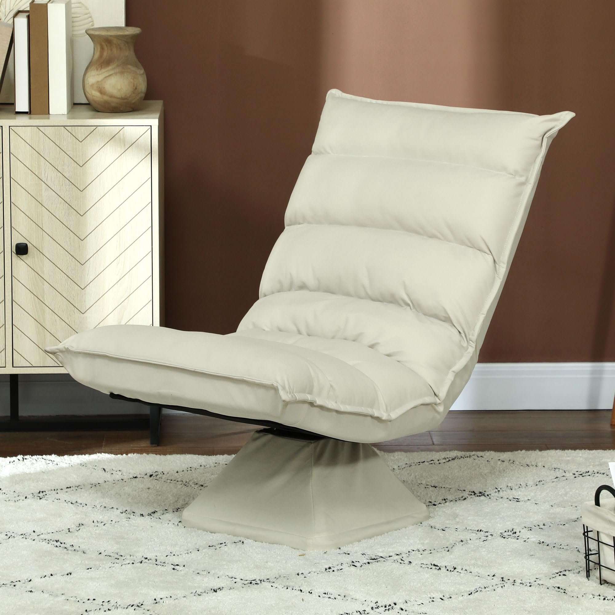 HOMCOM Poltrona Relax Tessuto Imbottita Girevole a 360° 62x70x95cm Beige | Poltrona Reclinabile a 3 Livelli, per TV, Giochi, Lettura, Yoga e Ufficio