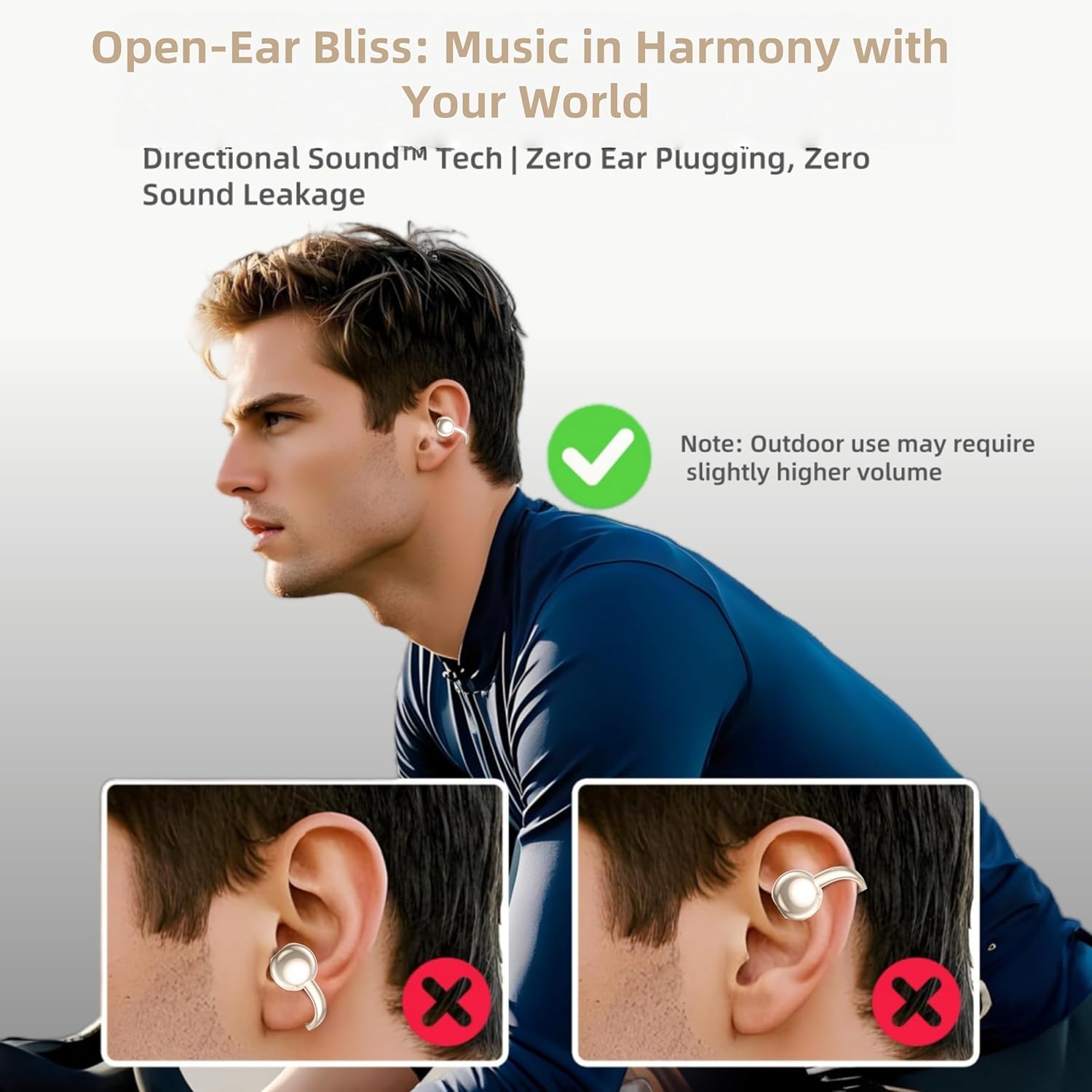 M97 Clip On Earbuds Wireless Bluetooth 5.3, Open Ear Headphones with 50H Battery 10-Min Quick Charge, Featherlight C-Shaped Hook, Secure Fit for Running/Gym, IPX5 Waterproof, Deep Bass(off white) - Image 8