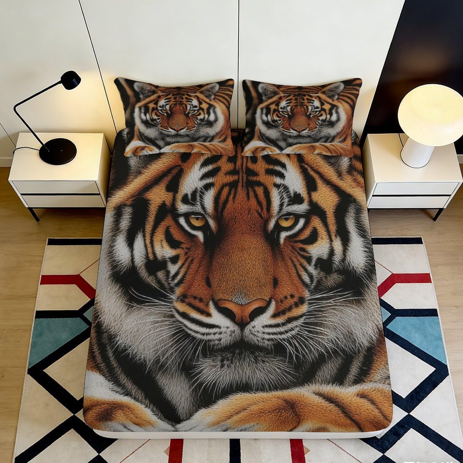 Tjiqhvmrn Style-9 3D Printed Tiger Pattern Fitted Sheet Microfiber Non-Slip Deep Pocket Bedroom Bedding Tiger Mattress Fitted Cover For Adults Teens 90X200x25cm
