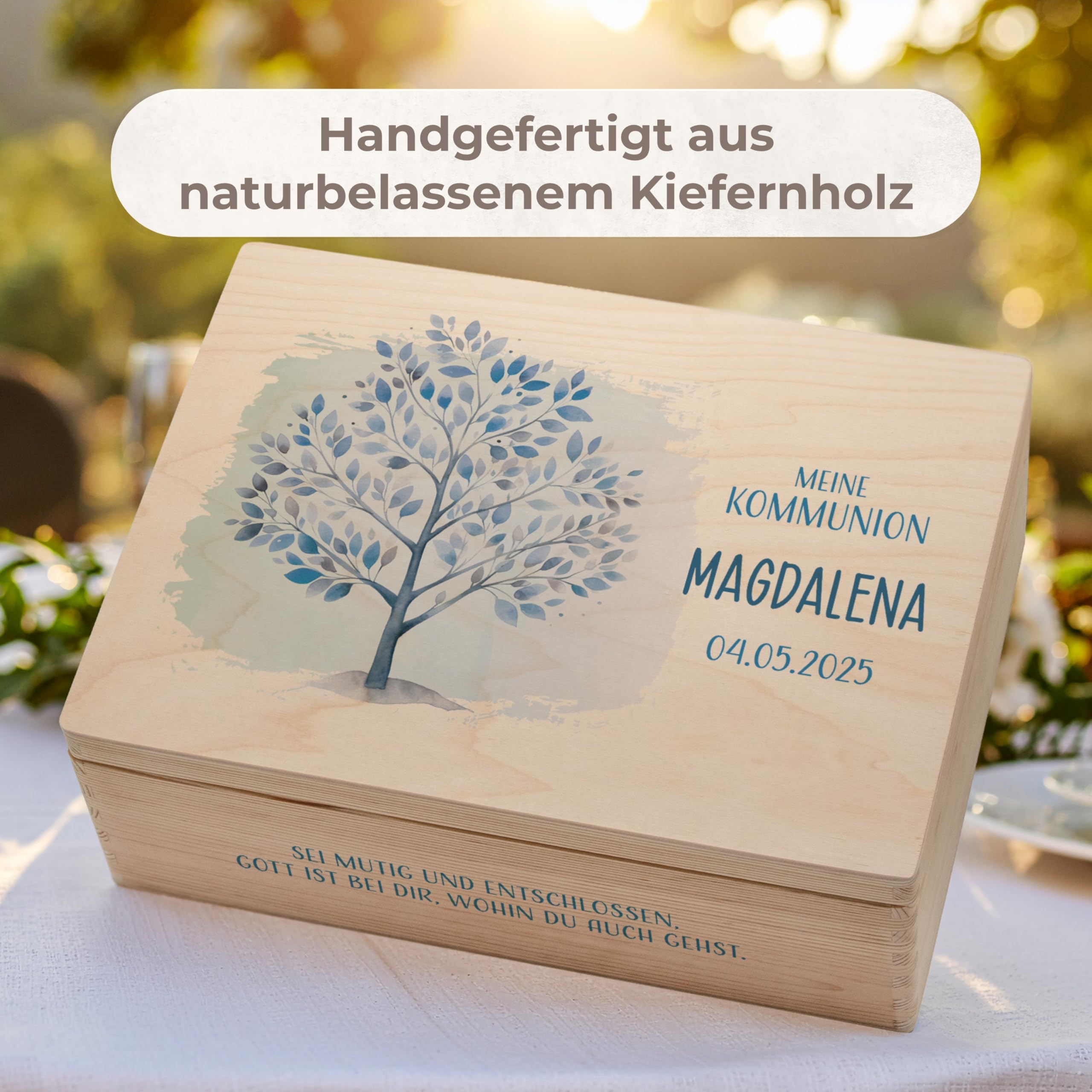 Amari® Personalisierte Holzkiste (Baum des Lebens) | Erinnerungsbox aus Holz zur Taufe, Kommunion, Konfirmation, Firmung, Ostern | Geschenk für Mädchen & Jungen